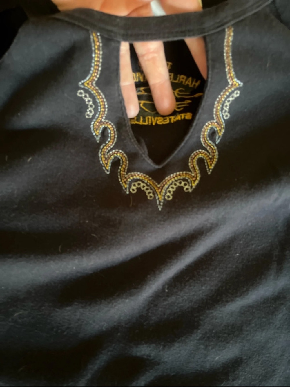 Harley-Davidson Black Tank Top with Gold & Silver Embellished Keyhole